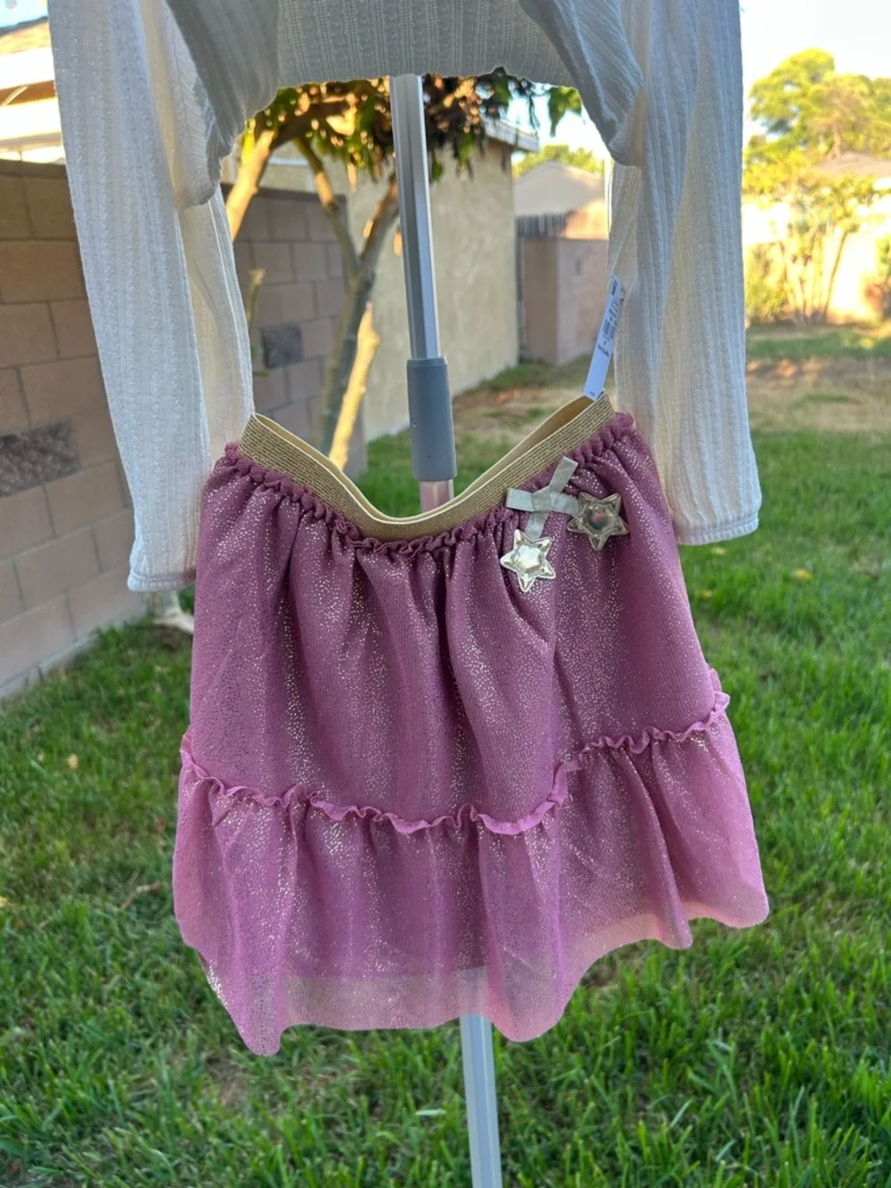 Old Navy Cream Long Sleeve Top with Dusty Rose Sparkle Tulle Skirt